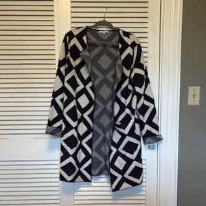 Black and Gray Geometric Knit Cardigan